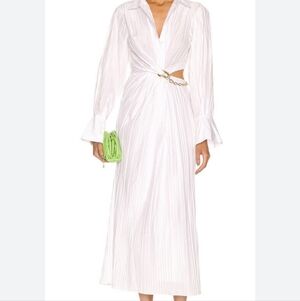 Jonathan SIMKHAI Fraya Chain Cutout Plisse Poplin Maxi Shirtdress